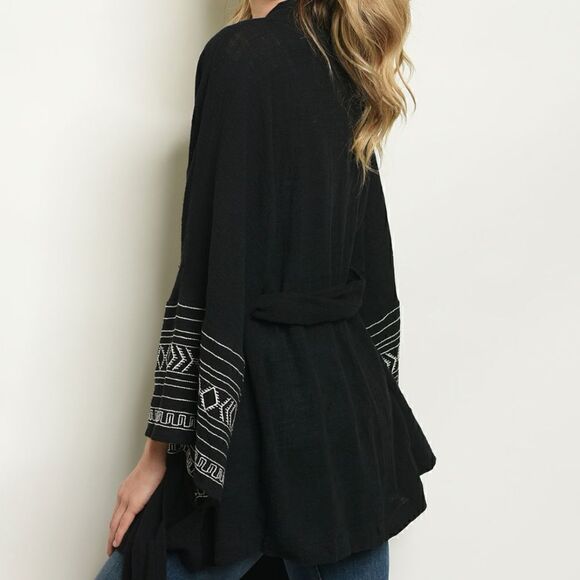 Long sleeve open front kimono with embroidery - Picture 2 of 7